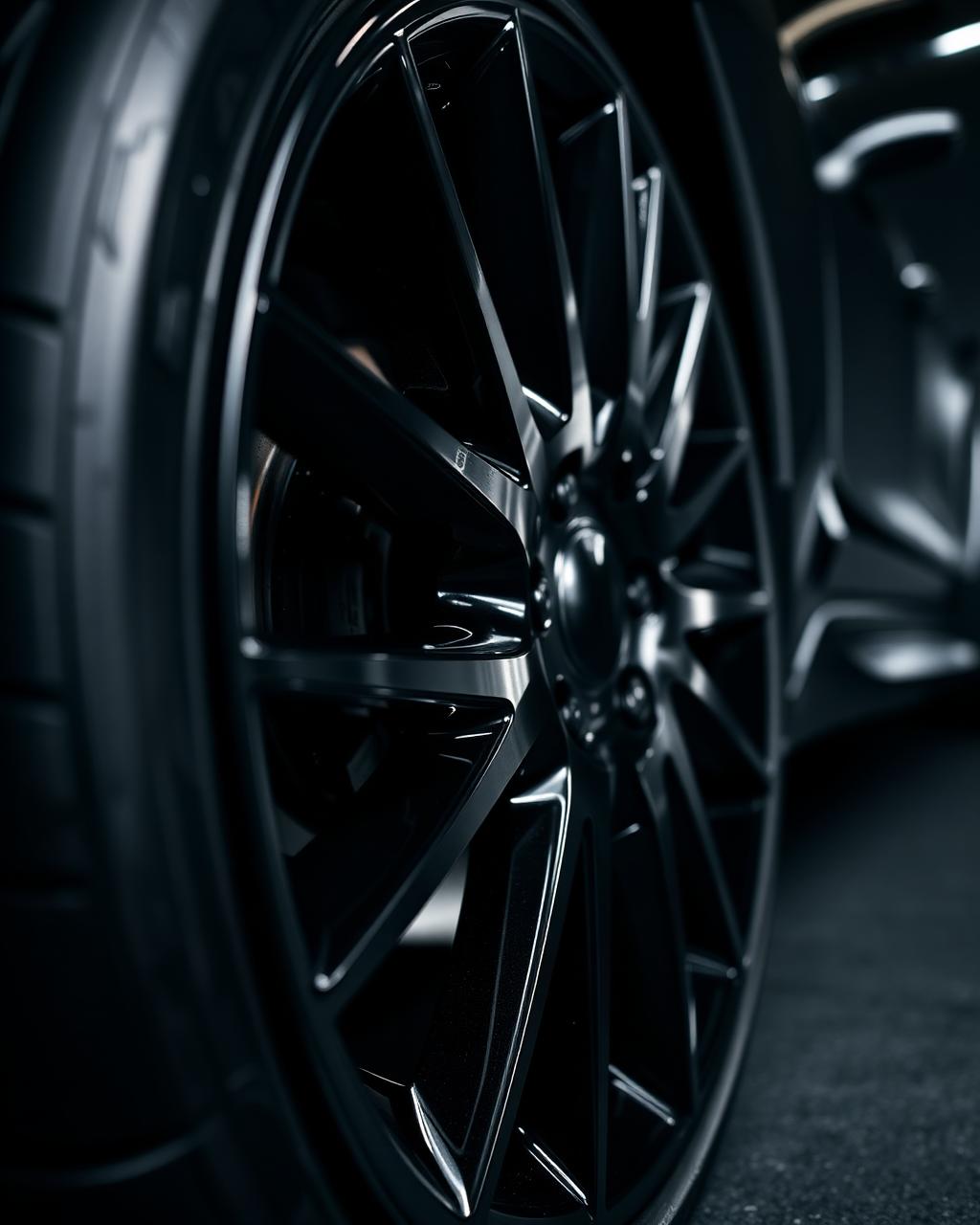 Refurbished gloss black alloy wheel close-up
